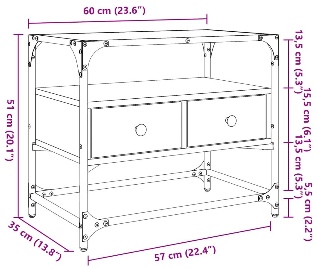 szürke sonoma szerelt fa TV-szekrény üveglappal 60 x 35 x 51 cm