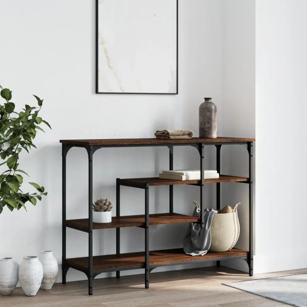 barna tölgyszínű tálalóasztal polcokkal 100 x 35 x 75 cm