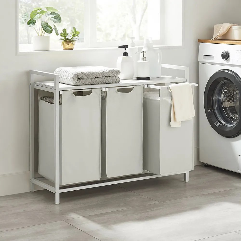 3 rekeszes szennyestartó, törtfehér