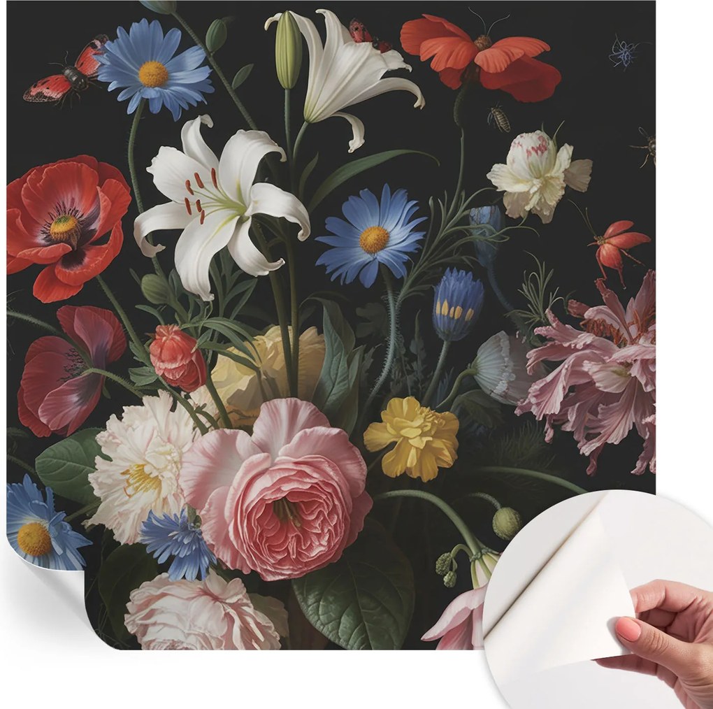 Öntapadós fali tapéta Prémium Virágok rovarokkal 250x250 cm