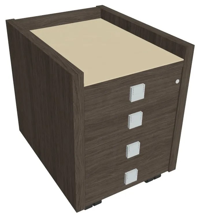 Verno mobil konténer 47 x 60 cm üveggel, 4 fiók, antracit tölgy / vanília