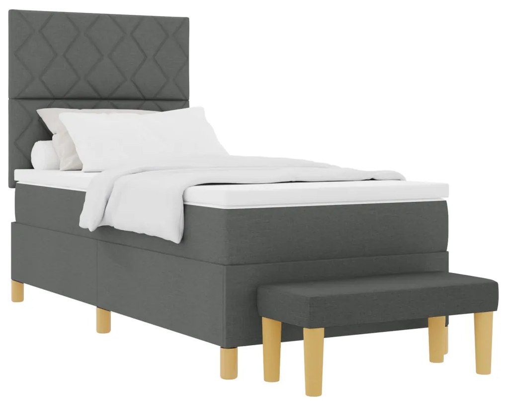Box Spring Ágy Matraccal &amp; Pad Sötétszürke 90x200 cm Szövet
