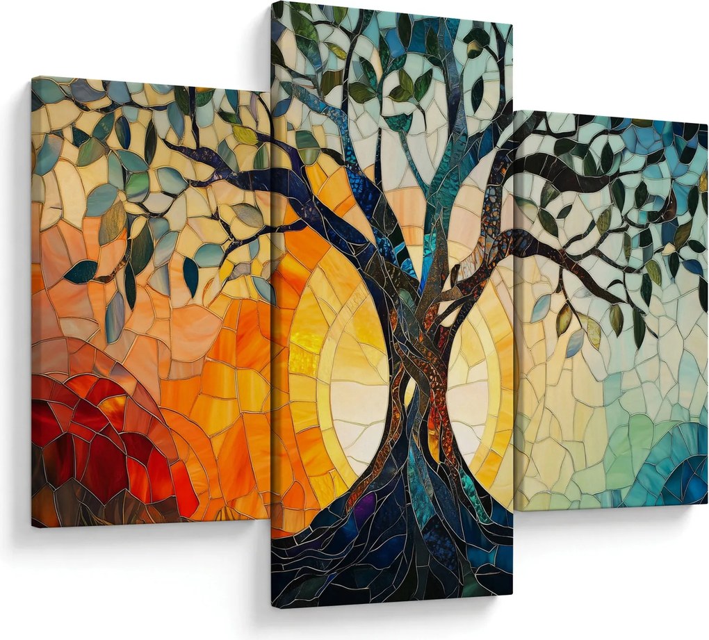 Kép – Mozaik – nap és fa I. (90x60 cm)