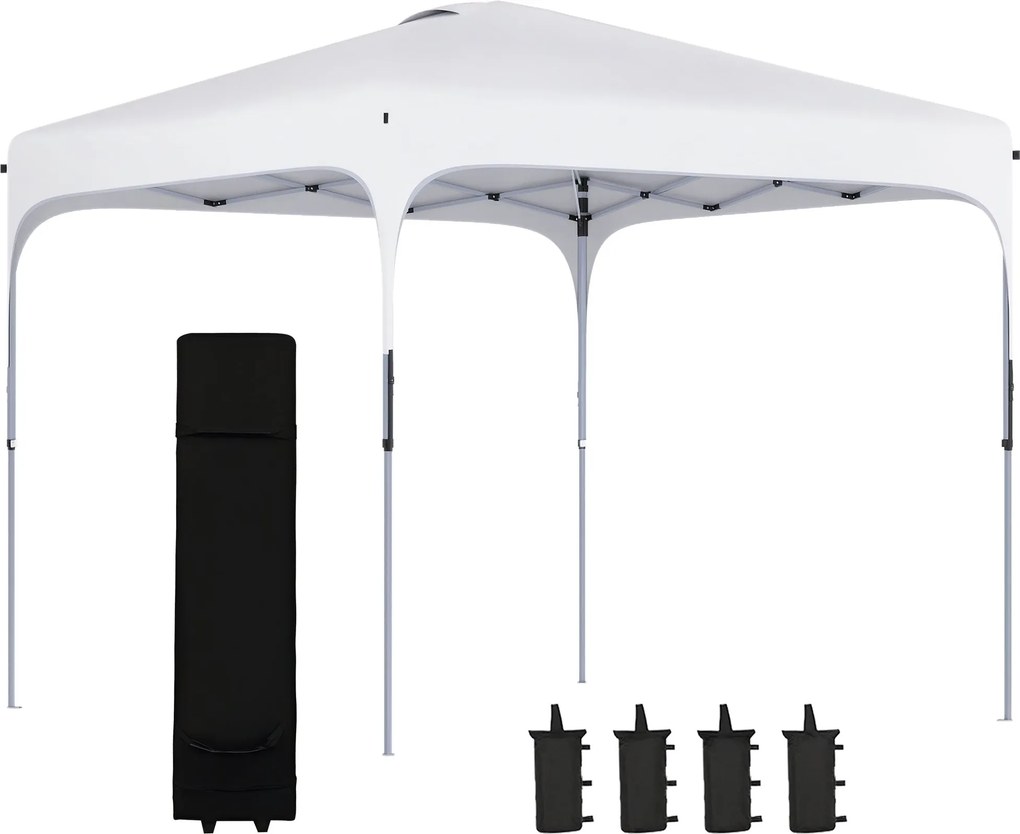 Outsunny Pop-Up Összecsukható Sátor 2.5x2.5x2.68 m Kerti Napernyő UV 50+ Állítható Magassággal 4 Homokzsákkal és Hordtáskával Kempingezéshez, Bulikhoz