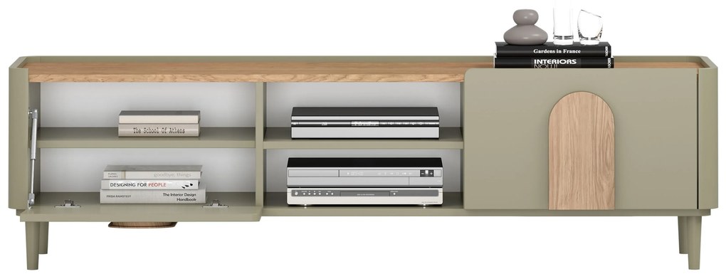 Amilio TV-szekrény 170 cm fiókkal, lábakon - eukaliptusz / baltic dune tölgy / natúr tölgy fogantyú