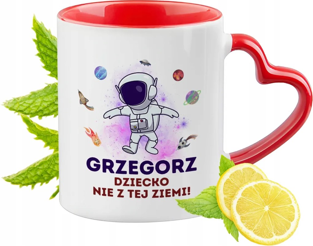 Piros bögre szív alakú füllel Gergelynek Ajándék