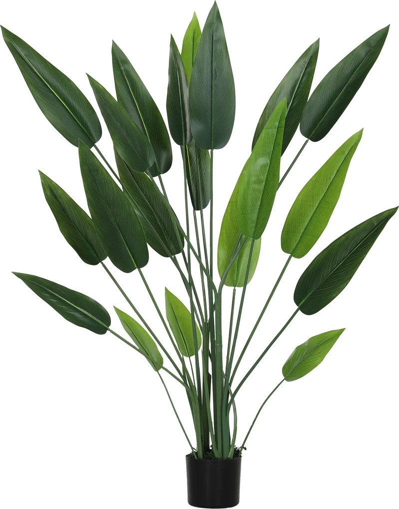 HOMCOM Mesterséges Zöld Bird of Paradise Növény 20 Levéllel, 140 cm, Dekoratív Műnövény Vázzal és Mohával | Aosom