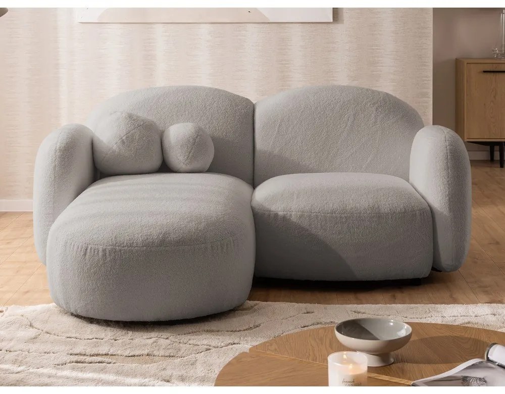 Szürke buklé sarokkanapé (bal oldali-heverő résszel) Orbit – Ropez