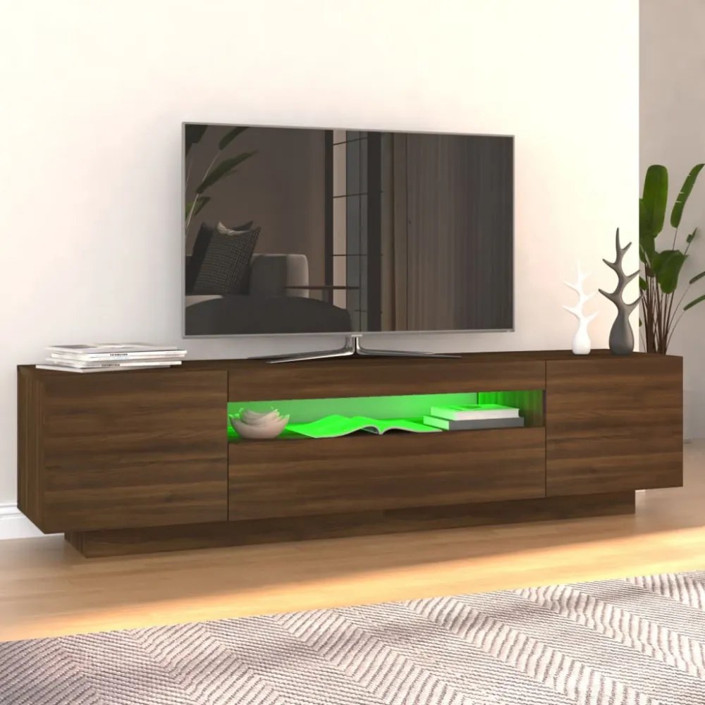 barna tölgyszínű TV-szekrény LED-lámpákkal 160x35x40 cm