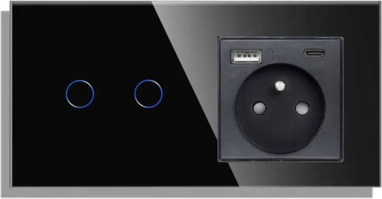 Érintőkapcsoló Lépcső Dupla 2K Usb-c Aljzattal Üveg Qc 20W