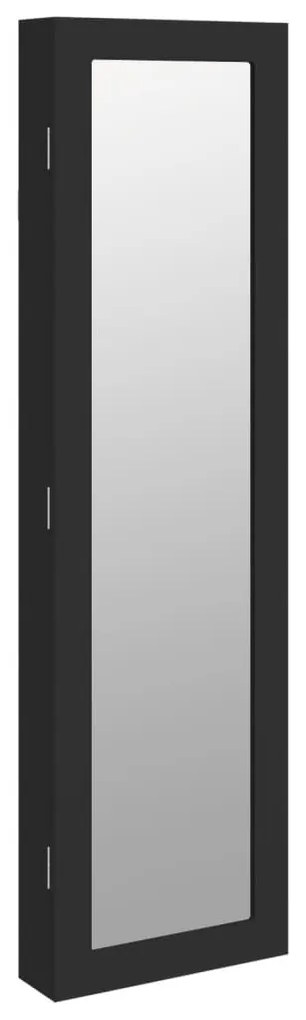 fekete falra szerelhető tükrös ékszerszekrény 30x8,5x106 cm