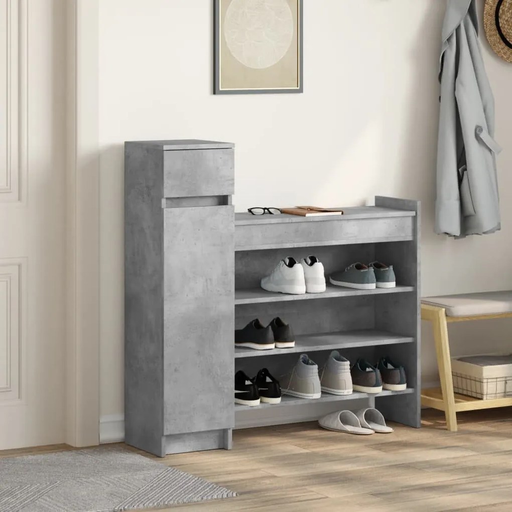 betonszürke szerelt fa cipősszekrény 100,5 x 28 x 100 cm