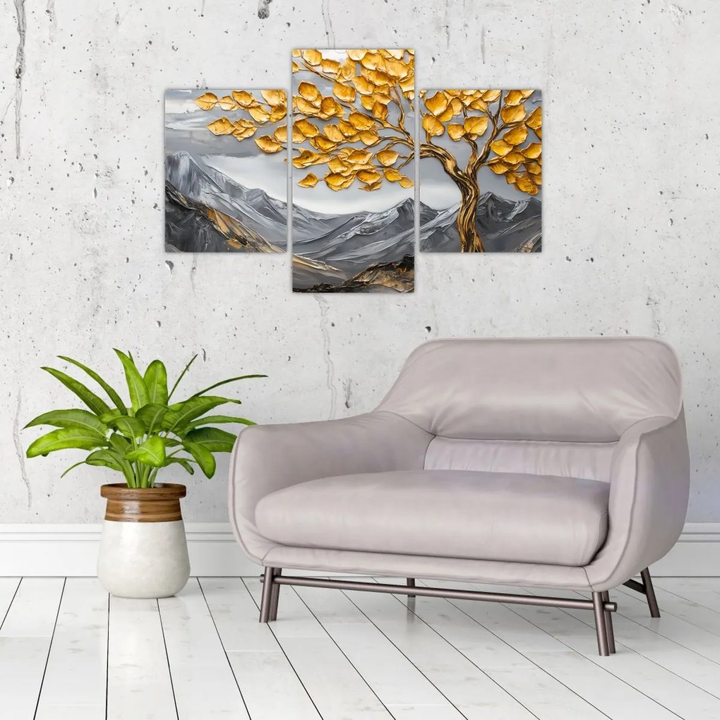 Kép – Fa arany levelekkel (90x60 cm)