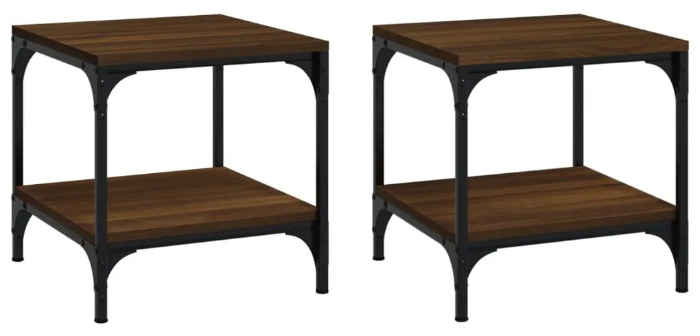 2 db barna tölgyszínű szerelt fa kisasztal 40 x 40 x 40 cm