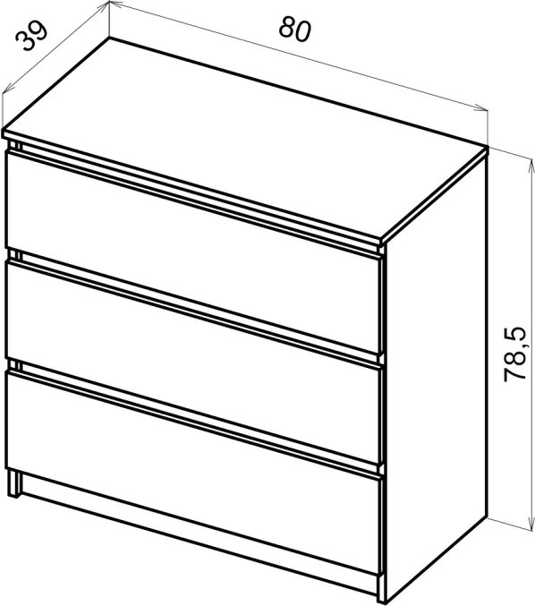SIMPLE komód 80 cm 3 fiók kasmír