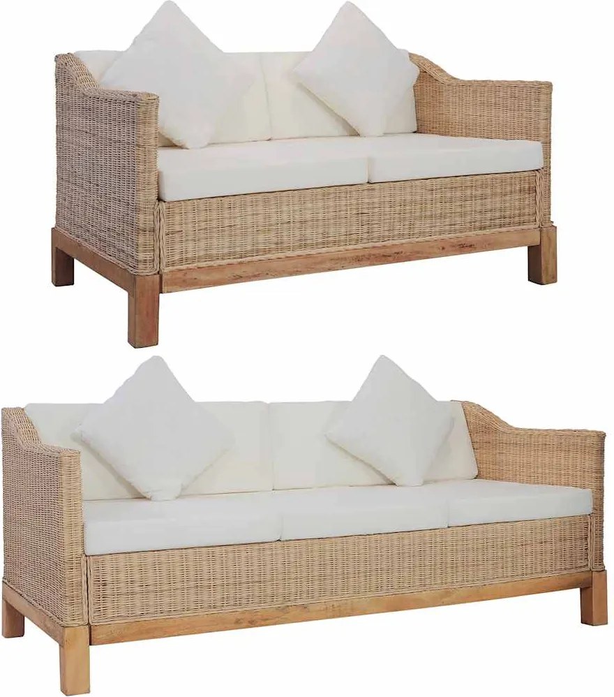 vidaXL 2 részes természetes rattan kanapészett párnákkal