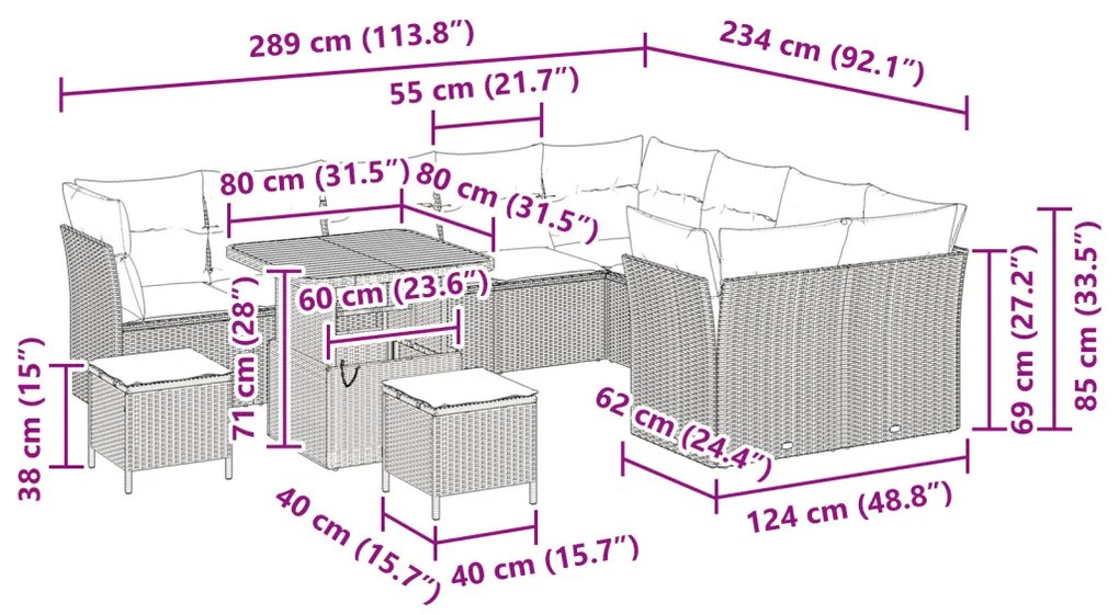 12 részes kerti kanapé szett párnákkal fekete poli rattán akáccal, 3 részes kerti étkező szett párnákkal fekete poli rattán akáccal