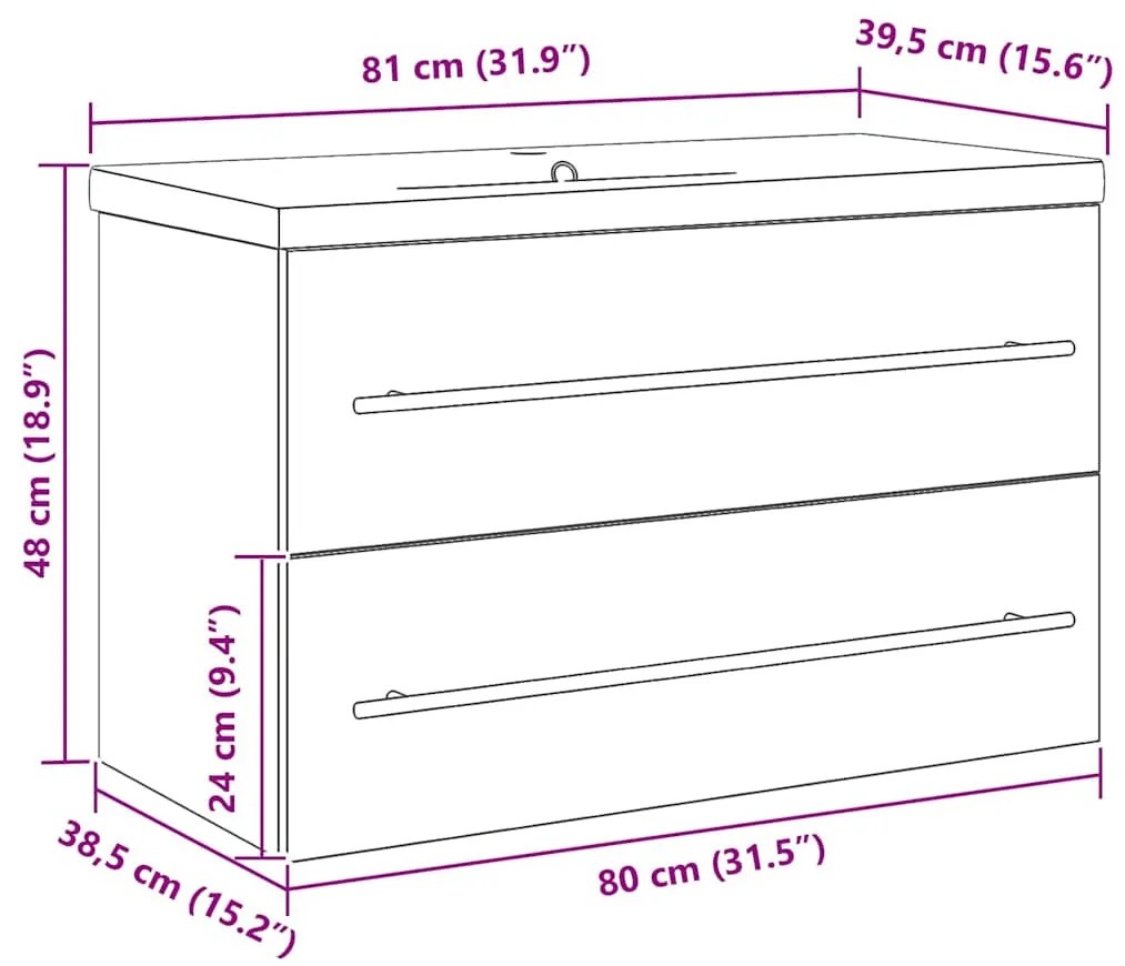 Mosdókagylós szekrény fiókkal 2 pcs Régi fa 80 x 38.5 x 48 cm