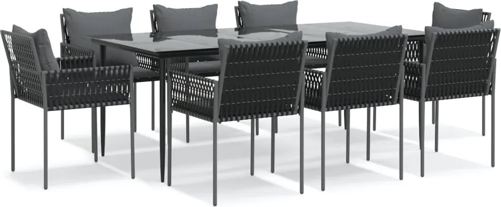 vidaXL 9 részes polyrattan és acél kerti étkezőgarnitúra párnával