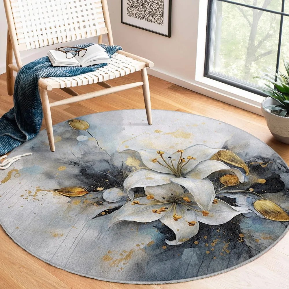 Kék-szürke mosható kerek szőnyeg ø 80 cm Golden Lilly – Mila Home