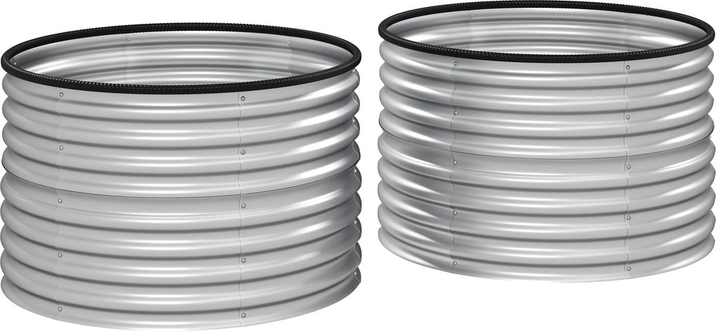 Outsunny 2 darabos Magasított Virágtartó Szett Emelt Kerek Virágcserép Nyitott Alappal Gumibetétek Galvanizált Acél Ezüst | Aosom