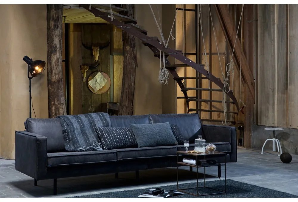 Fekete bőrutánzat kanapé 277 cm Rodeo – WOOOD