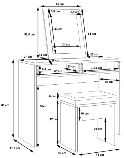 Toalettasztal ERO + puff barna/fekete