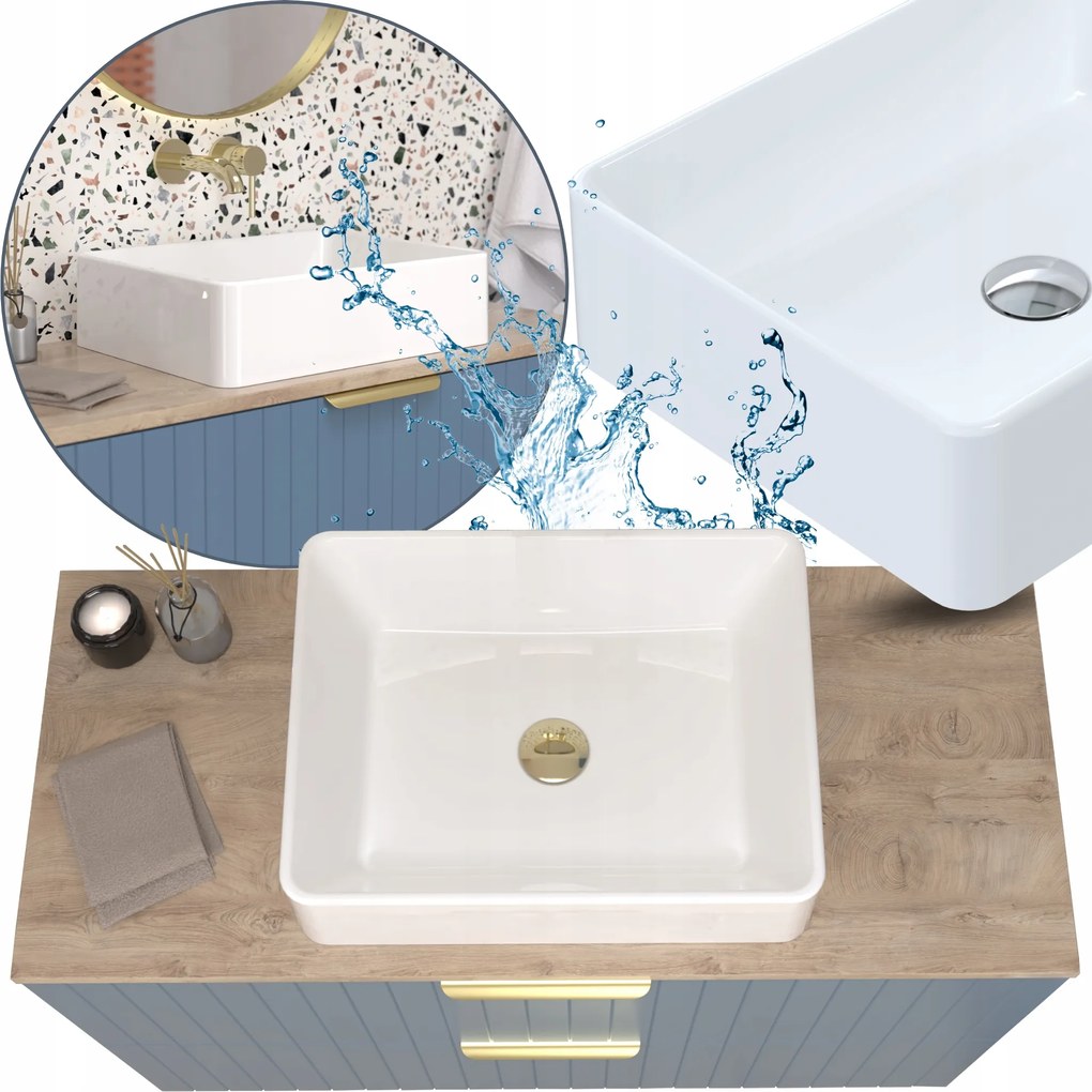 Mosdókagyló Konglomerátum 50 Téglalap Alakú Fehér Fürdőszobai Túlfolyó Nélkül