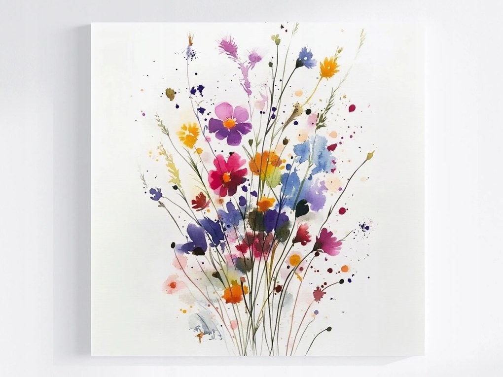 Vászonkép Canvas Akvarell Természet Színes Virágok Csokor 80x80
