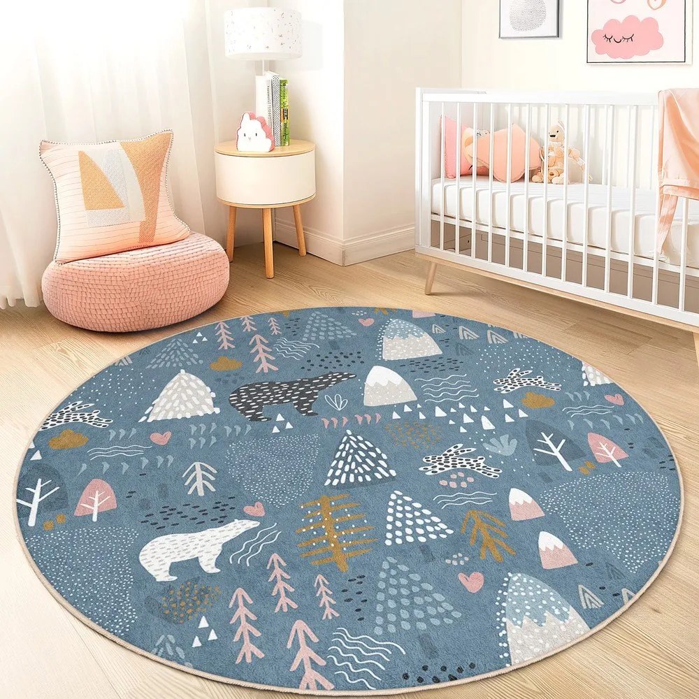 Kék mosható gyerek szőnyeg ø120 cm Forest Land – Mila Home