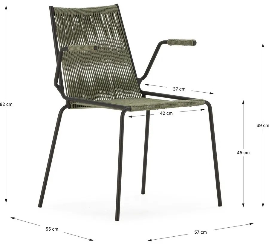 Zöld fém karfás-rakásolható étkezőszék szett 2 db-os Emily – Marckeric