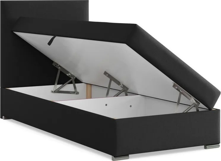 Agen egyszemélyes ágy, szövet, ágyneműtartóval, fekete