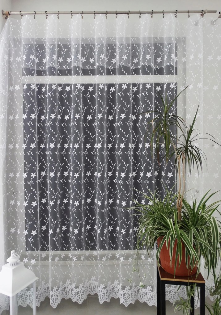 Mg Függöny 40912 hímzőháló Fehér 300x250 szalaggal