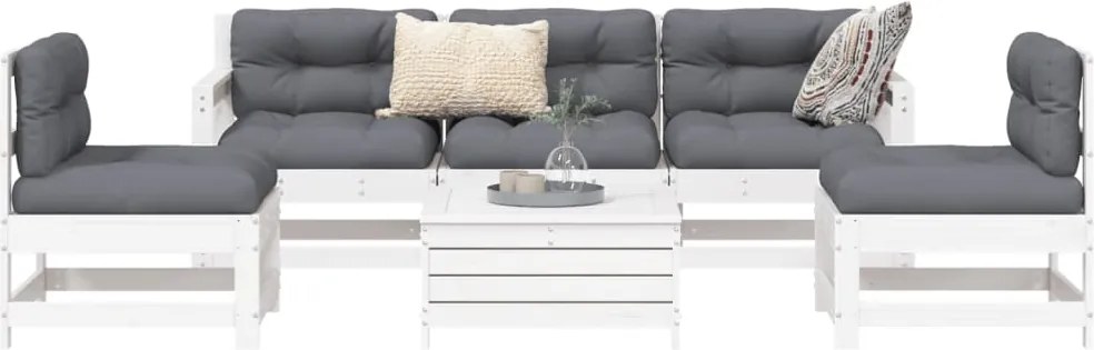 vidaXL 6 részes fehér tömör fenyőfa kerti kanapészett