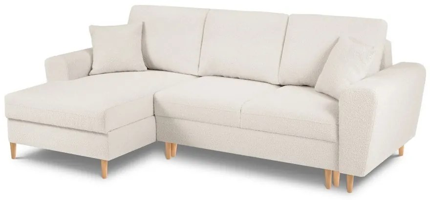Bézs buklé kinyitható tárolóhelyes sarokkanapé (bal oldali-heverő résszel) Kyoto – Cosmopolitan Design