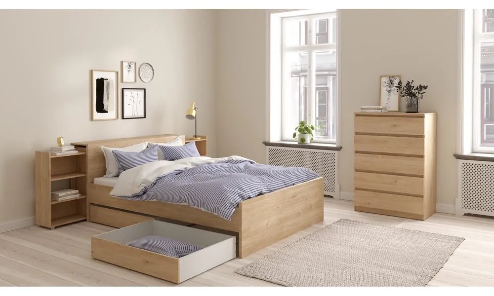 Natúr színű franciaágy tölgyfa dekorral 160x200 cm Naia – Tvilum