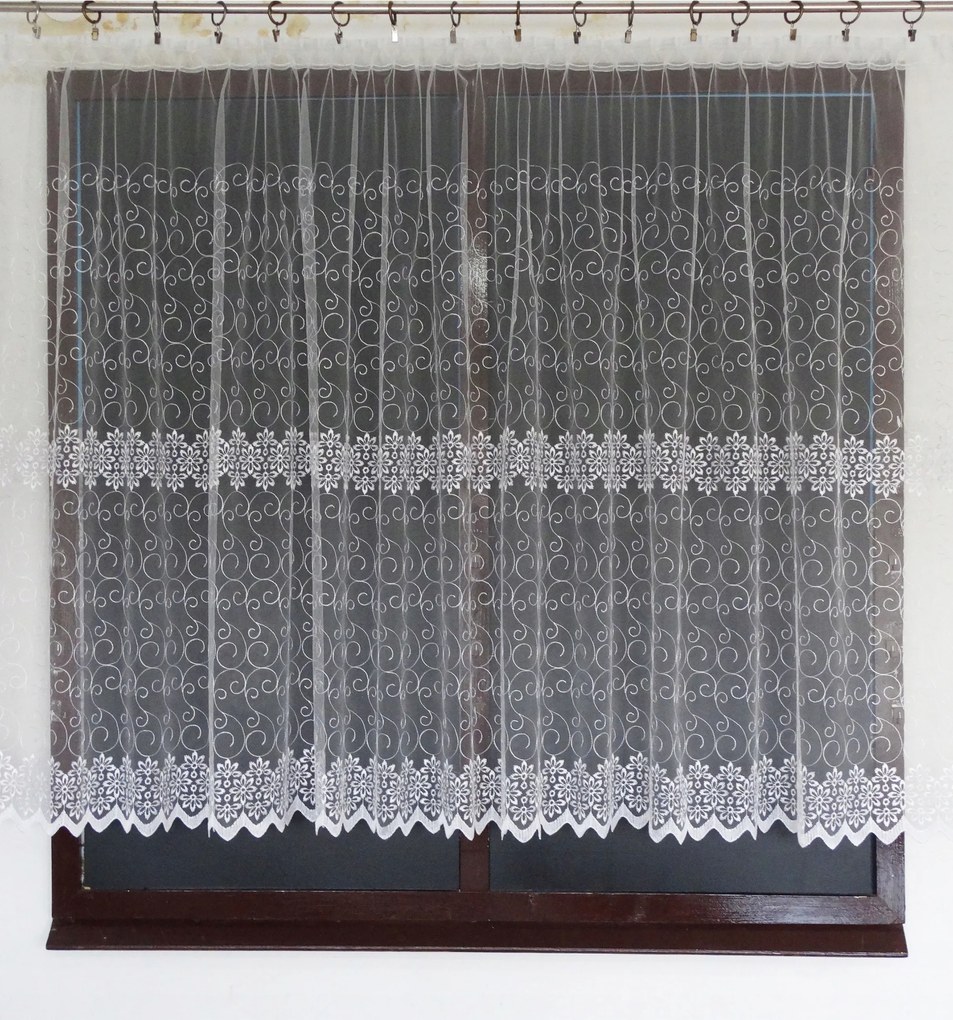 Mg Függöny Nuriel hímzés Fehér 240x130 lengyel szalaggal