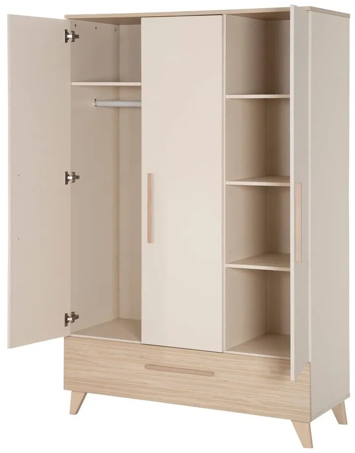 Krémszínű-natúr színű gyerek ruhásszekrény tölgyfa dekorral 118x190x52 cm Sidney – Roba