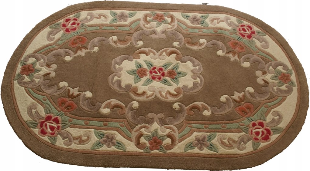Aubusson gyapjú szőnyeg 90x150 barna ovális