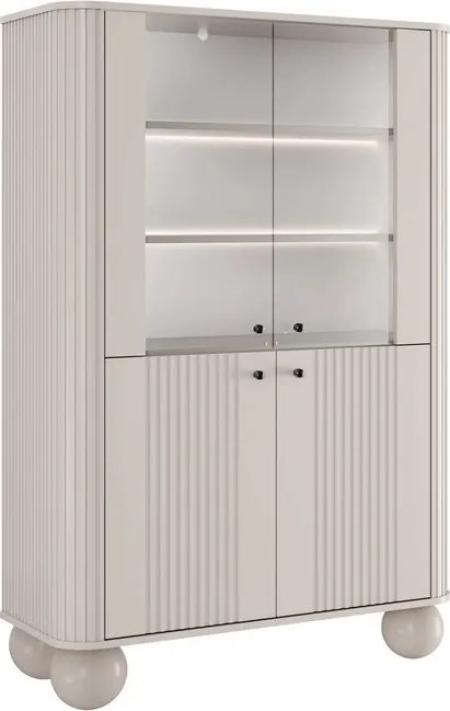 Vesper négyajtós vitrines szekrény 103 cm - kasmír / fekete fogantyúk / gömb lábak
