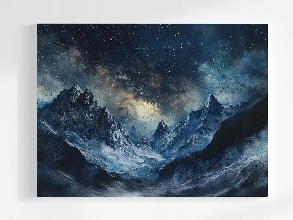 Vászonkép Canvas Kilátás Tájkép Hegyek Csúcsok Tél Ég Csillagok 100x75