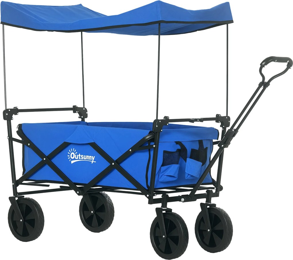 Outsunny Összecsukható Kocsi Lekonvertálható Napernyővel Tengerparti Kocsi Kerti Kocsi Állítható Fogantyú Hosszal és Szöggel Nagy Kerekekkel és Hordoz