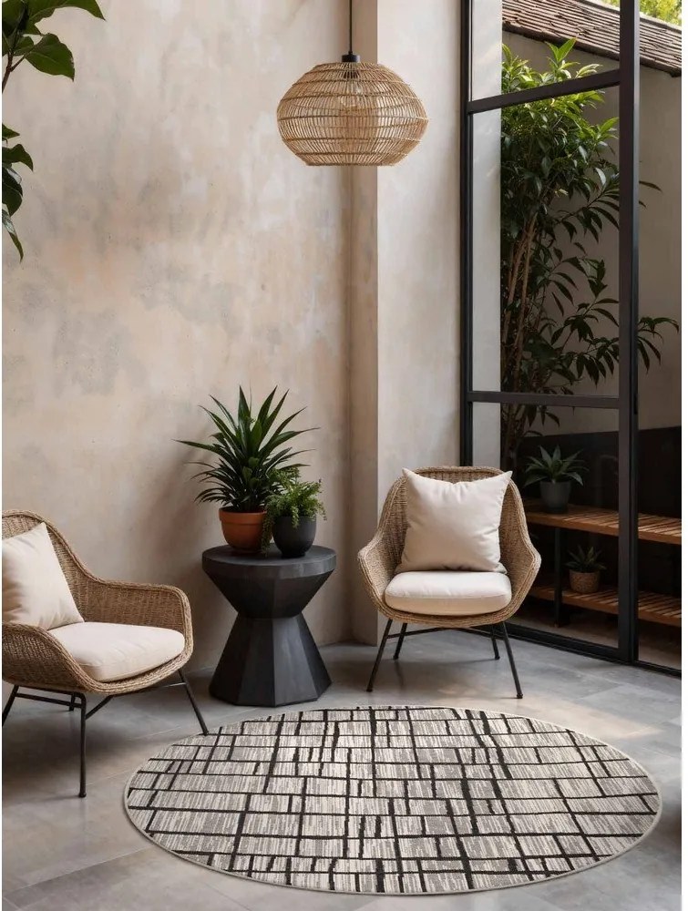 Fekete-krémszínű kerek kültéri-beltéri szőnyeg ø 200 cm Haringey Crouch – Ted Baker