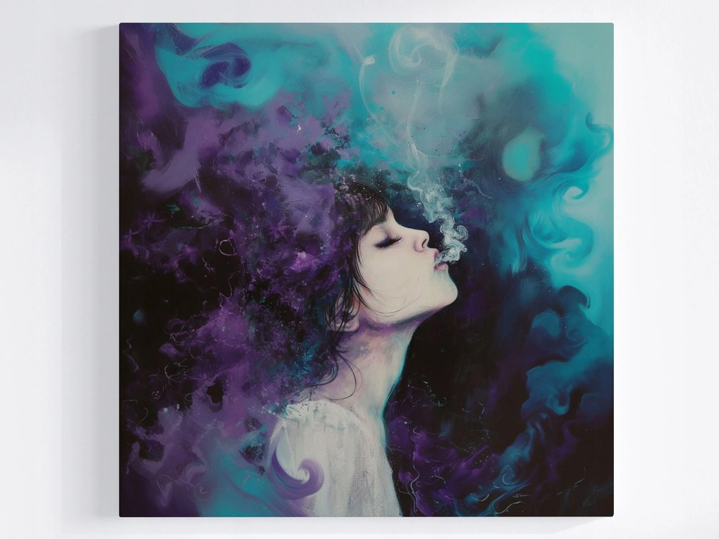 Vászonkép Canvas Portré Nő Lány Füst Lila Türkiz 40x40