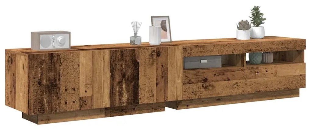 antik fa színű szerelt fa TV-szekrény LED-ekkel 200x35x40 cm