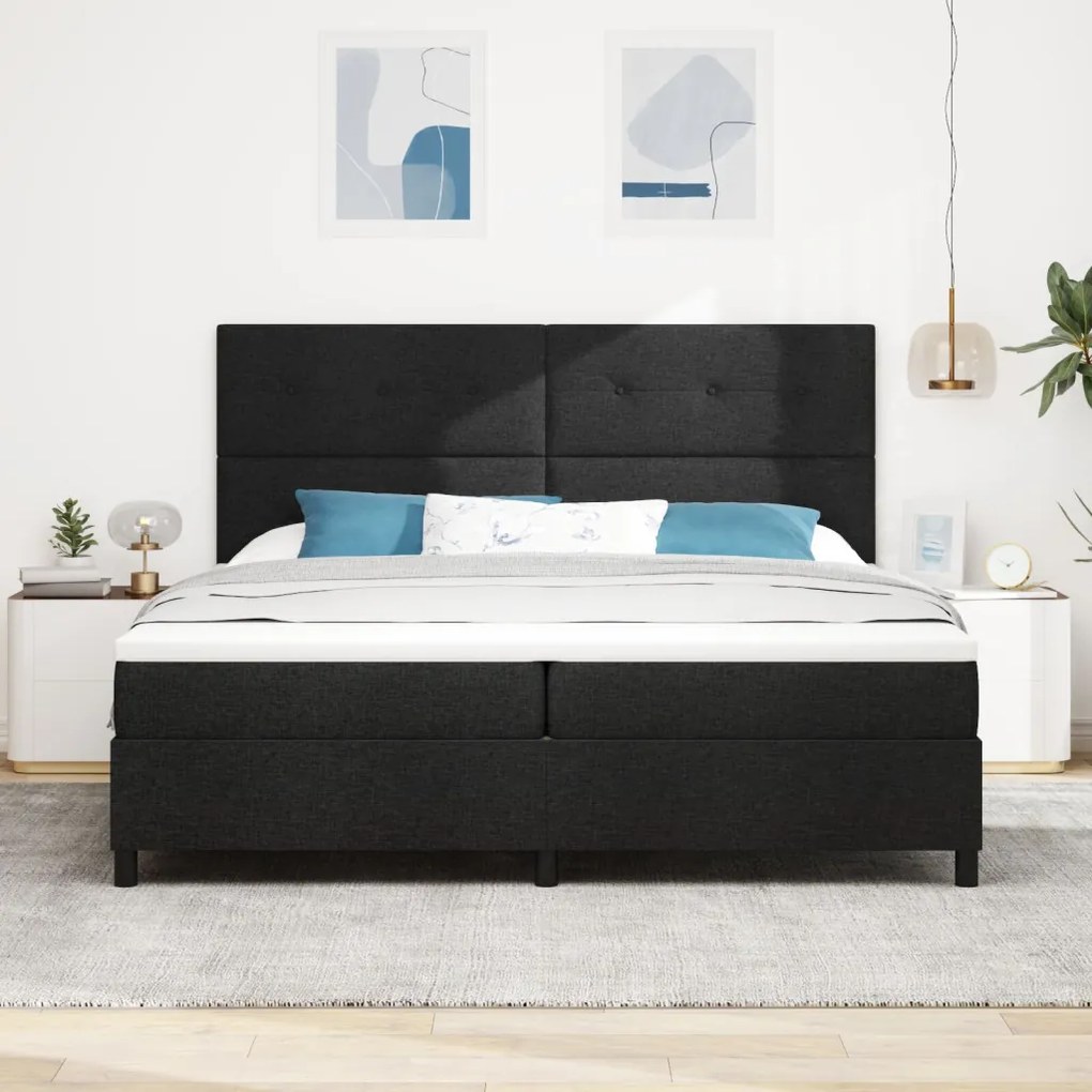 Boxspring ágy matraccal fekete 200x200 cm szövet