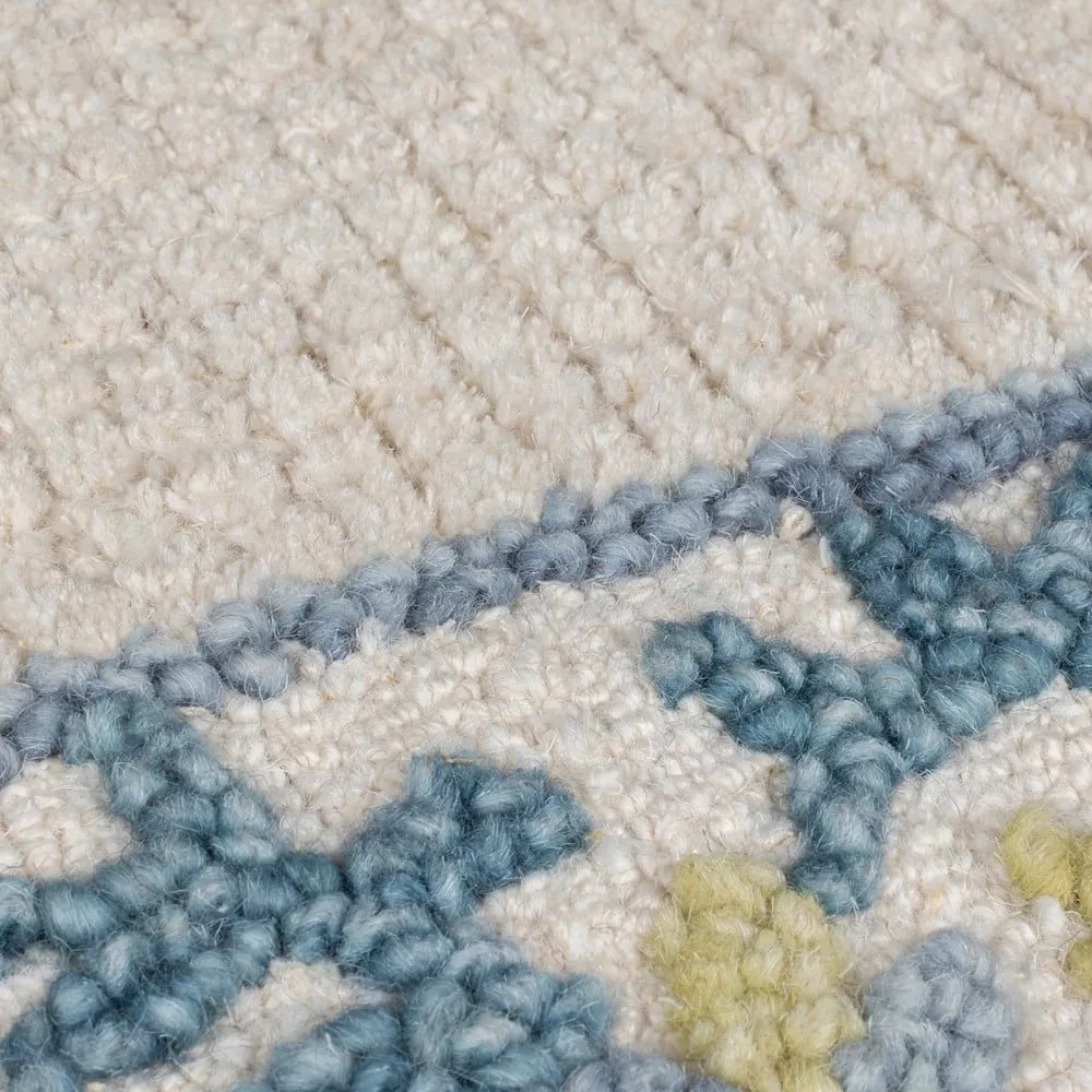 Kék-elefántcsont színű kézi szövésű gyapjúkeverék szőnyeg 200x290 cm Myla Floral Frame – Flair Rugs