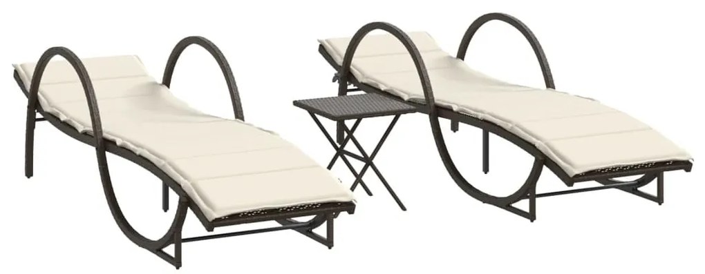 2 db barna polyrattan napozóágy asztallal