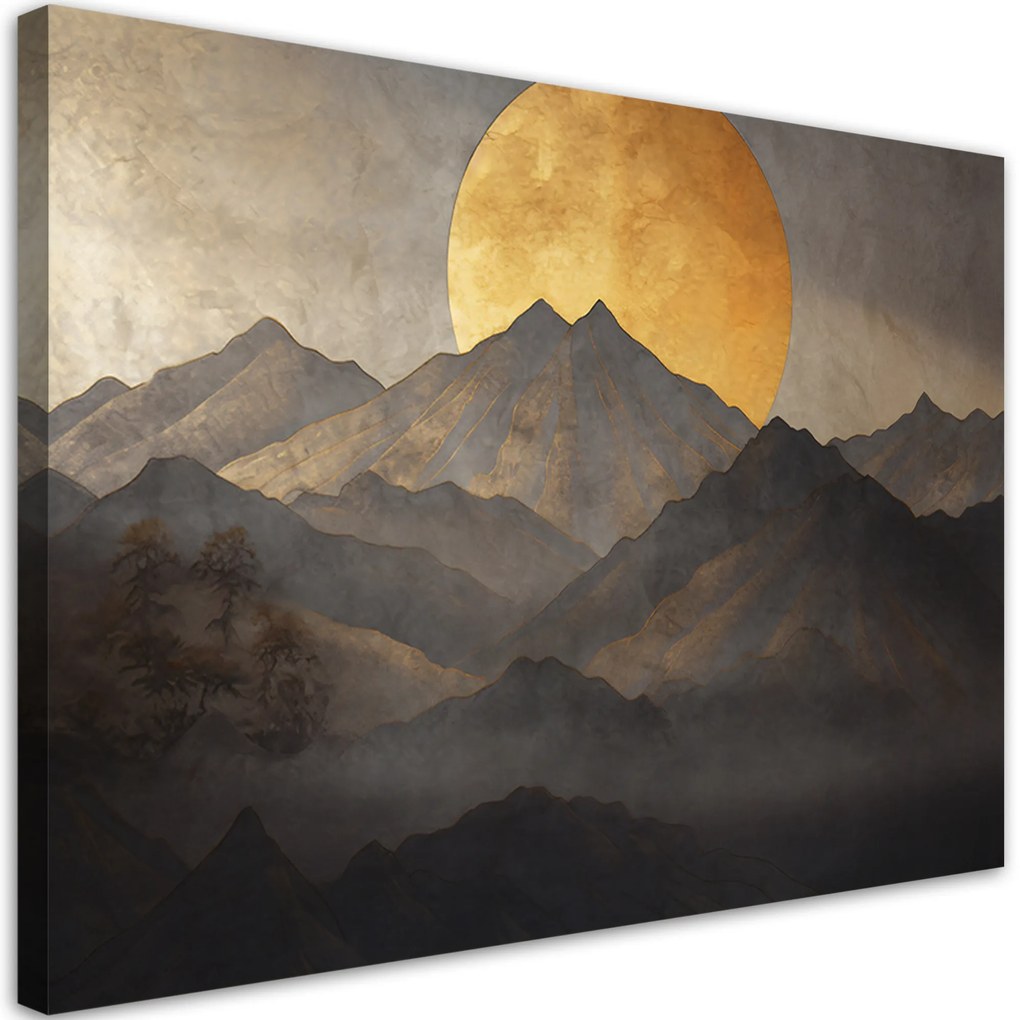 Gario Vászonkép Japán arany nap és hegyek Méret: 90 x 60 cm