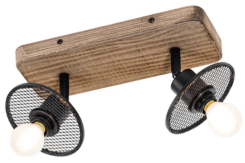 Ipari mennyezeti spotlámpa fekete fával 2 lámpás - Jasmine